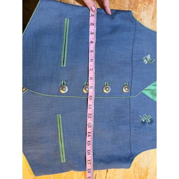 Vtg Alphorn Austria Folk Vest Waistcoat 36 Pants 38 Blue Green German Cottage - Picture 8 of 16